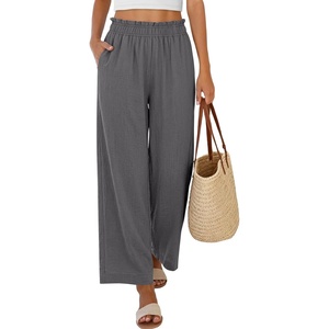 image:imageANRABESS Womens Palazzo PantsWide Leg Cropped Elastic High WaistedFlowy Lightweight AirySummer Casual for Beach VacationDark Grey