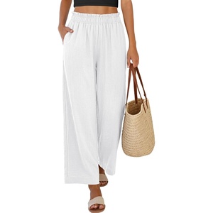 image:imageANRABESS Womens Palazzo PantsWide Leg Cropped Elastic High WaistedFlowy Lightweight AirySummer Casual for Beach VacationWhite