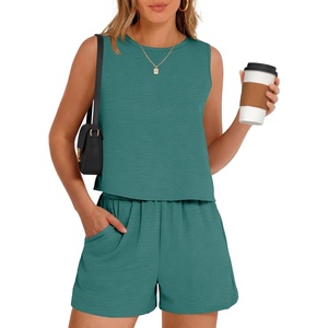 image:imageANRABESS Two Piece Sets for Women Summer Casual Sleeveless Tank Top Matching Shorts Lounge Sets Pajamas 2026 Trendy ClothesLake