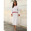 image:imageANRABESS 2 Piece Skirts Sets For Women Fall Fashion 2026 Striped Sweater Midi Dress Knit Lounge Travel Outfits Winter ClothesWhite Grey Red