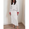 image:imageANRABESS 2 Piece Skirts Sets For Women Fall Fashion 2026 Striped Sweater Midi Dress Knit Lounge Travel Outfits Winter ClothesWhite Grey Red