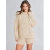 image:imageANRABESS Women 2 Piece Outfits Sweater Lounge Loungewear Sets 2026 Winter Cable Knit Oversized Sweaters Shorts Matching SetsApricot