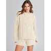 image:imageANRABESS Women 2 Piece Outfits Sweater Lounge Loungewear Sets 2026 Winter Cable Knit Oversized Sweaters Shorts Matching SetsBeige