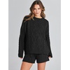image:imageANRABESS Women 2 Piece Outfits Sweater Lounge Loungewear Sets 2026 Winter Cable Knit Oversized Sweaters Shorts Matching SetsBlack