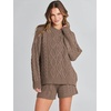 image:imageANRABESS Women 2 Piece Outfits Sweater Lounge Loungewear Sets 2026 Winter Cable Knit Oversized Sweaters Shorts Matching SetsBrown