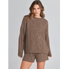 image:imageANRABESS Women 2 Piece Outfits Sweater Lounge Loungewear Sets 2026 Winter Cable Knit Oversized Sweaters Shorts Matching SetsBrown