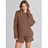 image:imageANRABESS Women 2 Piece Outfits Sweater Lounge Loungewear Sets 2026 Winter Cable Knit Oversized Sweaters Shorts Matching SetsCoffee