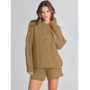 image:imageANRABESS Women 2 Piece Outfits Sweater Lounge Loungewear Sets 2026 Winter Cable Knit Oversized Sweaters Shorts Matching SetsKhaki
