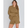 image:imageANRABESS Women 2 Piece Outfits Sweater Lounge Loungewear Sets 2026 Winter Cable Knit Oversized Sweaters Shorts Matching SetsKhaki
