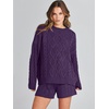 image:imageANRABESS Women 2 Piece Outfits Sweater Lounge Loungewear Sets 2026 Winter Cable Knit Oversized Sweaters Shorts Matching SetsPurple