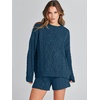 image:imageANRABESS Women 2 Piece Outfits Sweater Lounge Loungewear Sets 2026 Winter Cable Knit Oversized Sweaters Shorts Matching SetsTeal