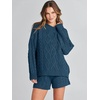 image:imageANRABESS Women 2 Piece Outfits Sweater Lounge Loungewear Sets 2026 Winter Cable Knit Oversized Sweaters Shorts Matching SetsTeal
