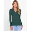 image:imageANRABESS Women Long Sleeve Polo Shirts V Neck Slim Rib Knit Collared Dressy Business Casual Top 2026 Basic Tee Fall OutfitsDeep Green