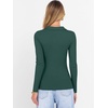 image:imageANRABESS Women Long Sleeve Polo Shirts V Neck Slim Rib Knit Collared Dressy Business Casual Top 2026 Basic Tee Fall OutfitsDeep Green