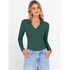 image:imageANRABESS Women Long Sleeve Polo Shirts V Neck Slim Rib Knit Collared Dressy Business Casual Top 2026 Basic Tee Fall OutfitsDeep Green