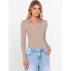image:imageANRABESS Women Long Sleeve Polo Shirts V Neck Slim Rib Knit Collared Dressy Business Casual Top 2026 Basic Tee Fall OutfitsLight Camel