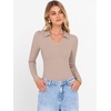 image:imageANRABESS Women Long Sleeve Polo Shirts V Neck Slim Rib Knit Collared Dressy Business Casual Top 2026 Basic Tee Fall OutfitsLight Camel