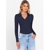 image:imageANRABESS Women Long Sleeve Polo Shirts V Neck Slim Rib Knit Collared Dressy Business Casual Top 2026 Basic Tee Fall OutfitsNavy Blue