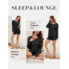 image:imageANRABESS Womens 2 Piece Lounge Pajama Sets Casual Ribbed Long Sleeve Top Matching Shorts Sleepwear PJ Set 2026 Fall OutfitsBlack
