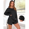 image:imageANRABESS Womens 2 Piece Lounge Pajama Sets Casual Ribbed Long Sleeve Top Matching Shorts Sleepwear PJ Set 2026 Fall OutfitsBlack