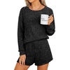 image:imageANRABESS Womens 2 Piece Lounge Pajama Sets Casual Ribbed Long Sleeve Top Matching Shorts Sleepwear PJ Set 2026 Fall OutfitsBlack