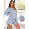 image:imageANRABESS Womens 2 Piece Lounge Pajama Sets Casual Ribbed Long Sleeve Top Matching Shorts Sleepwear PJ Set 2026 Fall OutfitsBlue