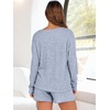 image:imageANRABESS Womens 2 Piece Lounge Pajama Sets Casual Ribbed Long Sleeve Top Matching Shorts Sleepwear PJ Set 2026 Fall OutfitsBlue