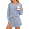 image:imageANRABESS Womens 2 Piece Lounge Pajama Sets Casual Ribbed Long Sleeve Top Matching Shorts Sleepwear PJ Set 2026 Fall OutfitsBlue