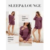 image:imageANRABESS Womens 2 Piece Lounge Pajama Sets Casual Ribbed Long Sleeve Top Matching Shorts Sleepwear PJ Set 2026 Fall OutfitsDark Red