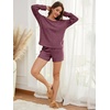 image:imageANRABESS Womens 2 Piece Lounge Pajama Sets Casual Ribbed Long Sleeve Top Matching Shorts Sleepwear PJ Set 2026 Fall OutfitsDark Red