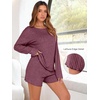 image:imageANRABESS Womens 2 Piece Lounge Pajama Sets Casual Ribbed Long Sleeve Top Matching Shorts Sleepwear PJ Set 2026 Fall OutfitsDark Red