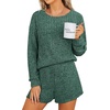 image:imageANRABESS Womens 2 Piece Lounge Pajama Sets Casual Ribbed Long Sleeve Top Matching Shorts Sleepwear PJ Set 2026 Fall OutfitsGreen