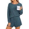 image:imageANRABESS Womens 2 Piece Lounge Pajama Sets Casual Ribbed Long Sleeve Top Matching Shorts Sleepwear PJ Set 2026 Fall OutfitsTeal