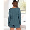 image:imageANRABESS Womens 2 Piece Lounge Pajama Sets Casual Ribbed Long Sleeve Top Matching Shorts Sleepwear PJ Set 2026 Fall OutfitsTeal
