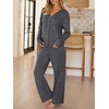 image:imageANRABESS Womens 2 Piece Lounge Pajama Sets Ribbed Long Sleeve Button Top Matching Pants Sleepwear PJ Set 2026 Fall OutfitsDeep Grey