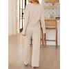 image:imageANRABESS Womens 2 Piece Lounge Pajama Sets Ribbed Long Sleeve Button Top Matching Pants Sleepwear PJ Set 2026 Fall OutfitsLight Khaki