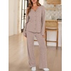 image:imageANRABESS Womens 2 Piece Lounge Pajama Sets Ribbed Long Sleeve Button Top Matching Pants Sleepwear PJ Set 2026 Fall OutfitsTan