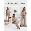image:imageANRABESS Womens 2 Piece Lounge Pajama Sets Ribbed Long Sleeve Button Top Matching Pants Sleepwear PJ Set 2026 Fall OutfitsTan