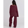 image:imageANRABESS Womens 2 Piece Outfits Oversized Knit Sweater Set Wide Leg Pant Cozy Lounge Matching Pajama Sets 2026 Trendy ClothesBurgundy