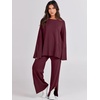 image:imageANRABESS Womens 2 Piece Outfits Oversized Knit Sweater Set Wide Leg Pant Cozy Lounge Matching Pajama Sets 2026 Trendy ClothesBurgundy