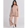 image:imageANRABESS Womens 2 Piece Outfits Oversized Knit Sweater Set Wide Leg Pant Cozy Lounge Matching Pajama Sets 2026 Trendy ClothesDeep Apricot