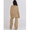 image:imageANRABESS Womens 2 Piece Outfits Oversized Knit Sweater Set Wide Leg Pant Cozy Lounge Matching Pajama Sets 2026 Trendy ClothesKhaki