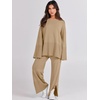 image:imageANRABESS Womens 2 Piece Outfits Oversized Knit Sweater Set Wide Leg Pant Cozy Lounge Matching Pajama Sets 2026 Trendy ClothesKhaki