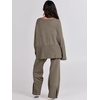 image:imageANRABESS Womens 2 Piece Outfits Oversized Knit Sweater Set Wide Leg Pant Cozy Lounge Matching Pajama Sets 2026 Trendy ClothesKhaki Green