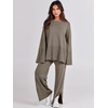 image:imageANRABESS Womens 2 Piece Outfits Oversized Knit Sweater Set Wide Leg Pant Cozy Lounge Matching Pajama Sets 2026 Trendy ClothesKhaki Green