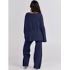 image:imageANRABESS Womens 2 Piece Outfits Oversized Knit Sweater Set Wide Leg Pant Cozy Lounge Matching Pajama Sets 2026 Trendy ClothesNavy Blue