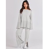 image:imageANRABESS Womens 2 Piece Outfits Oversized Knit Sweater Set Wide Leg Pant Cozy Lounge Matching Pajama Sets 2026 Trendy ClothesSmoky Gray