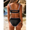 image:imageANRABESS Womens Bikini Sets Two Piece Swimsuit Ribbed Front Ruched Mid Waisted Bathing Suit Color Block 2026 Beach Swimwear Black White XL