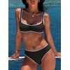 image:imageANRABESS Womens Bikini Sets Two Piece Swimsuit Ribbed Front Ruched Mid Waisted Bathing Suit Color Block 2026 Beach Swimwear Black White XL