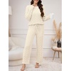 image:imageANRABESS Womens Fuzzy Fleece Pajama Set 2 Piece Outfits Lounge Knit Oversized Sweater Pj Sets 2026 Fall Winter LoungewearBeige